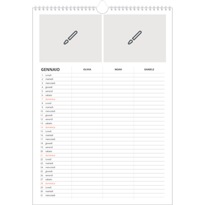 Calendario famiglia A3 verticale — Disegna il tuo prodotto - Famiglia di 3 [Gennaio]