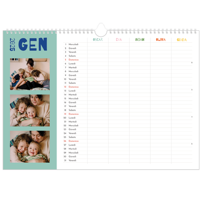 Calendario fotografico A3 — Calendario divertente e colorato - Famiglia di 5 [Gennaio]