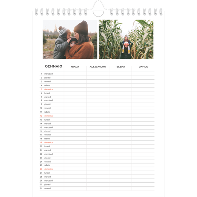 Calendario famiglia A4 verticale — Calendario semplice - Famiglia di 4 [Gennaio]