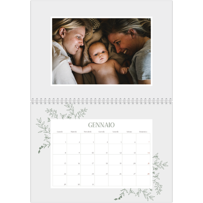 Calendario A4 Doppio — Fiori disegnati a mano [Gennaio]