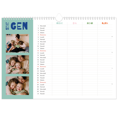 Calendario fotografico A3 — Calendario divertente e colorato - Famiglia di 4 [Gennaio]