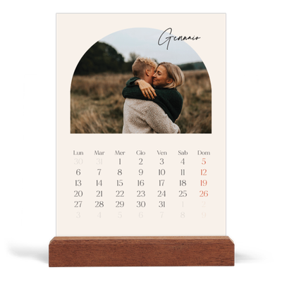Calendario con supporto in legno verticale  — Ricordi ad arco [Gennaio]